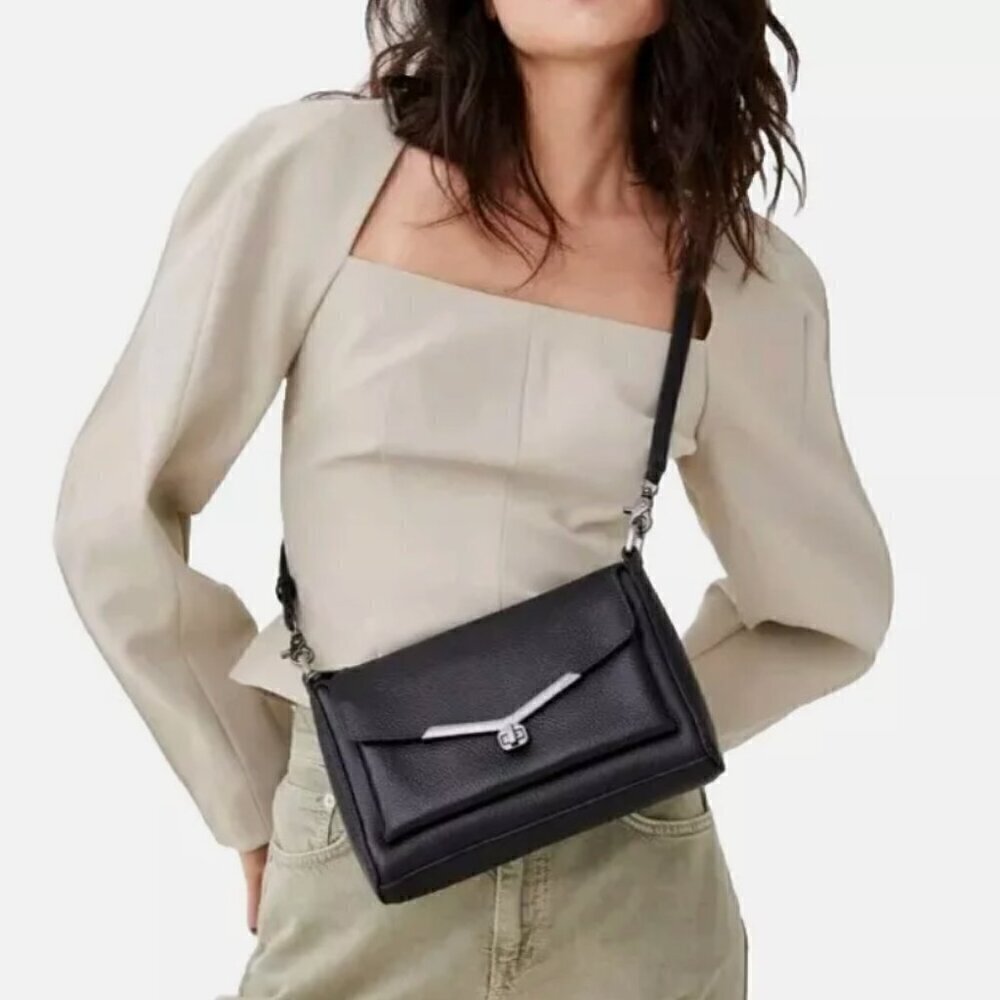 NWT! Botkier Valentina Crossbody Bag Black Pebbled Leather Slim -Chocolate